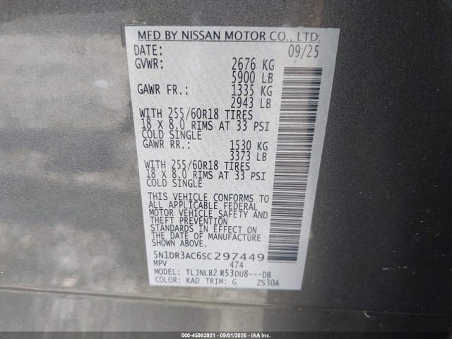 Продажа на аукционе авто 2025 Nissan Pathfinder S 4wd, vin: 5N1DR3AC6SC297449, номер лота: 45983921