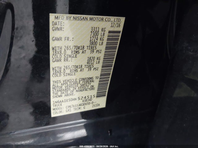 1N6AA1E50HN524515 Nissan TITAN SV