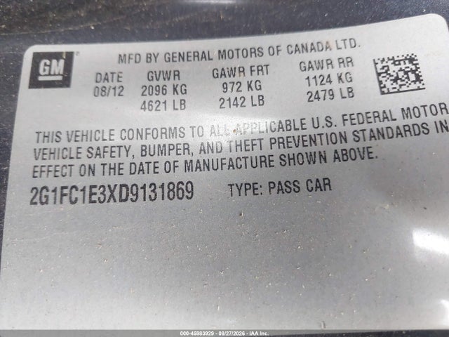 45983929 :رقم المزاد ، 2G1FC1E3XD9131869 vin ، 2013 Chevrolet Camaro 2lt مزاد بيع