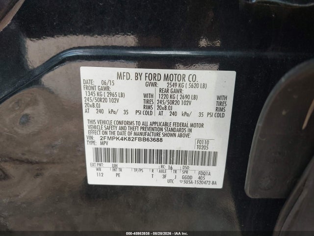 Aukcja sprzedaży 2015 Ford Edge Titanium, vin: 2FMPK4K82FBB63688, numer aukcji: 45983938