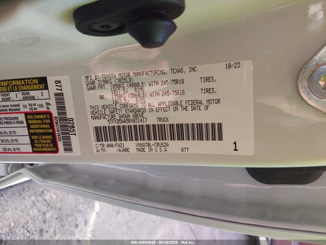 Продажа на аукционе авто 2024 Toyota Tundra Sr, vin: 5TFKB5AA5RX031417, номер лота: 45983945