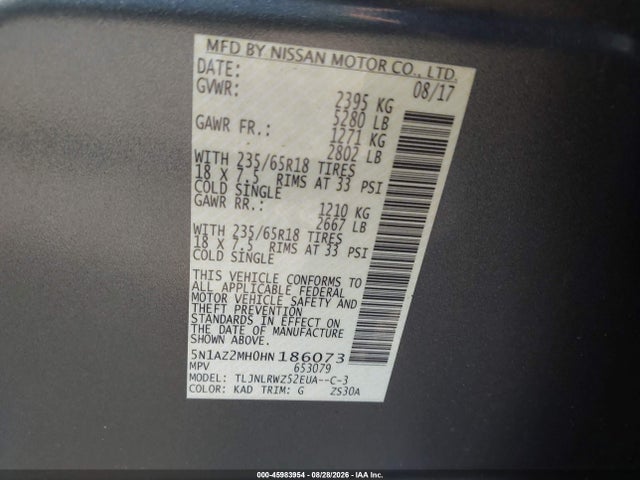 Продаж на аукціоні авто 2017 Nissan Murano Sl, vin: 5N1AZ2MH0HN186073, номер лоту: 45983954