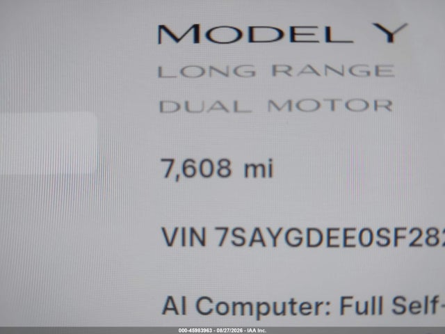 Aukcja sprzedaży 2025 Tesla Model Y Long Range Dual Motor All-wheel Drive, vin: 7SAYGDEE0SF282688, numer aukcji: 45983963