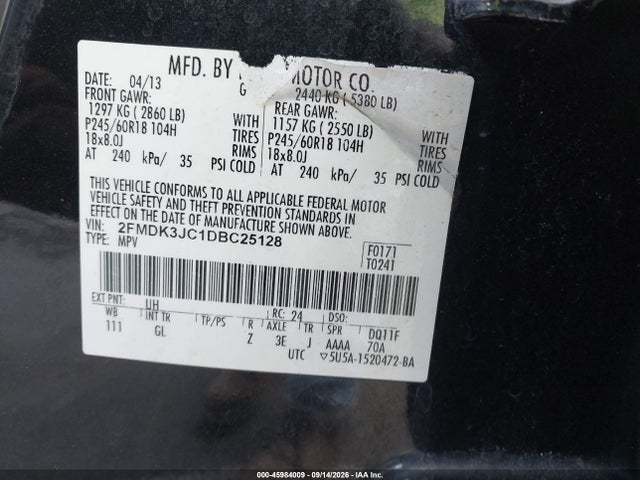 Продаж на аукціоні авто 2013 Ford Edge Sel, vin: 2FMDK3JC1DBC25128, номер лоту: 45984009