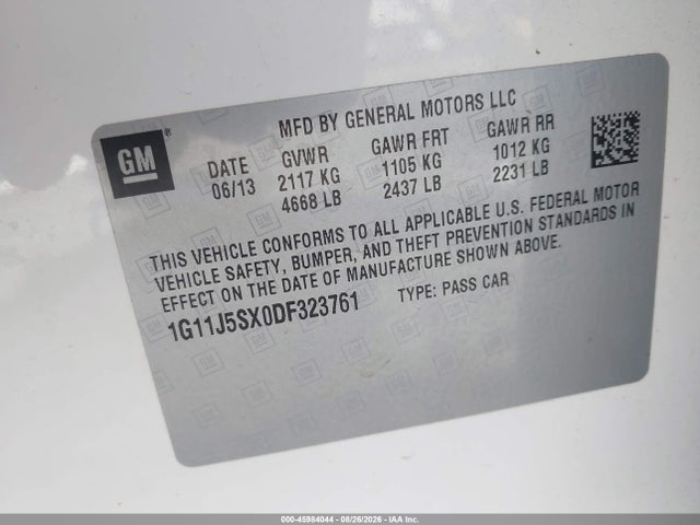 2013 Chevrolet Malibu 2lz მანქანა იყიდება აუქციონზე, vin: 1G11J5SX0DF323761, აუქციონის ნომერი: 45984044