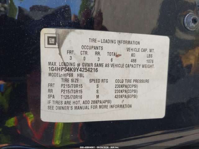 Aukcja sprzedaży 2000 Buick Lesabre Custom, vin: 1G4HP54K9Y4254216, numer aukcji: 45984061