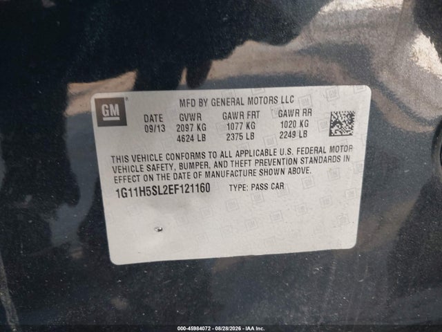 Продаж на аукціоні авто 2014 Chevrolet Malibu 1lz, vin: 1G11H5SL2EF121160, номер лоту: 45984072