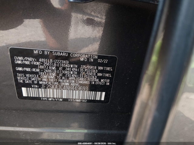Auction sale of the 2022 Subaru Forester Sport, vin: JF2SKAJC4NH449693, lot number: 45984081