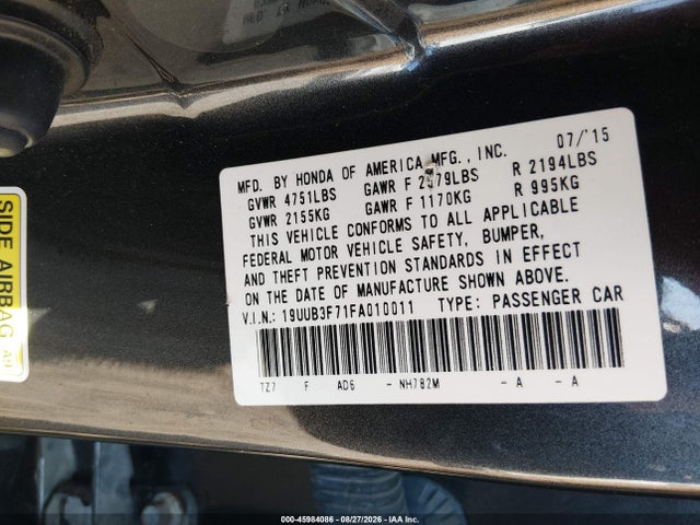 2015 Acura Tlx V6 Advance მანქანა იყიდება აუქციონზე, vin: 19UUB3F71FA010011, აუქციონის ნომერი: 45984086