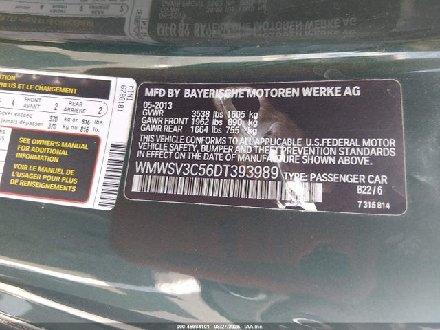 2013 Mini Hardtop Cooper S მანქანა იყიდება აუქციონზე, vin: WMWSV3C56DT393989, აუქციონის ნომერი: 45984101