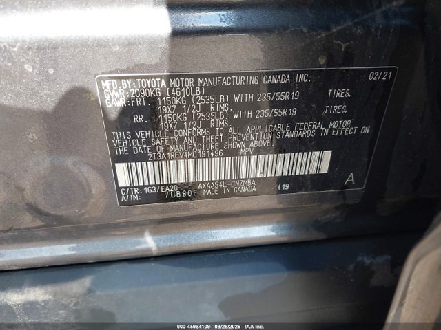 Aukcja sprzedaży 2021 Toyota Rav4 Xle Premium, vin: 2T3A1RFV4MC191496, numer aukcji: 45984109