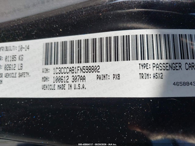 Auction sale of the 2015 Chrysler 200 Limited, vin: 1C3CCCAB1FN598802, lot number: 45984117