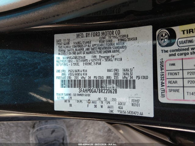 Продаж на аукціоні авто 2011 Ford Fusion S, vin: 3FAHP0GA7BR220628, номер лоту: 45984126