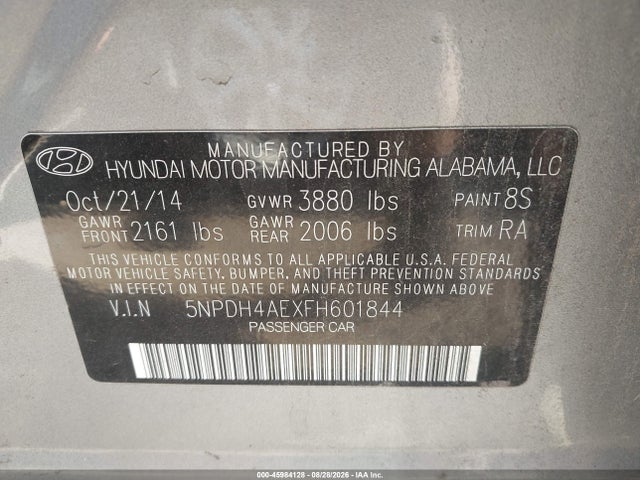 2015 Hyundai Elantra Se მანქანა იყიდება აუქციონზე, vin: 5NPDH4AEXFH601844, აუქციონის ნომერი: 45984128