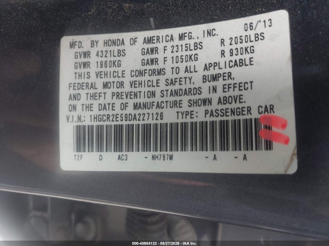 Aukcja sprzedaży 2013 Honda Accord Sport, vin: 1HGCR2E59DA227126, numer aukcji: 45984132
