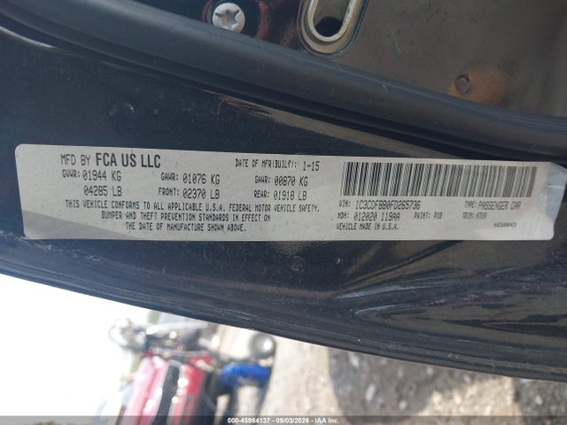 2015 Dodge Dart Sxt მანქანა იყიდება აუქციონზე, vin: 1C3CDFBB0FD265736, აუქციონის ნომერი: 45984137