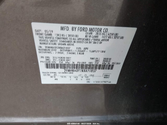 Aukcja sprzedaży 2019 Ford Flex Limited, vin: 2FMHK6DT2KBA21837, numer aukcji: 45984148