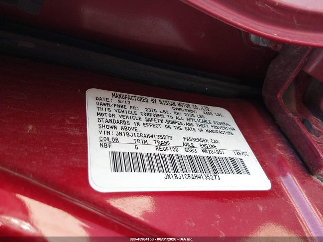 45984153 :رقم المزاد ، JN1BJ1CR4HW135273 vin ، 2017 Nissan Rogue Sport Sv مزاد بيع