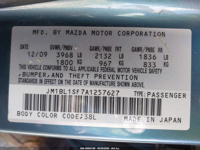 Aukcja sprzedaży 2010 Mazda Mazda3 I Touring, vin: JM1BL1SF7A1257627, numer aukcji: 45984169