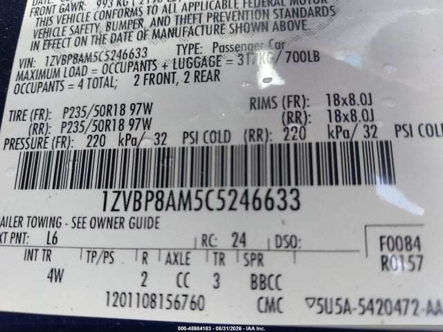 Aukcja sprzedaży 2012 Ford Mustang V6 Premium, vin: 1ZVBP8AM5C5246633, numer aukcji: 45984183