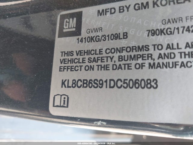 45984190 :رقم المزاد ، KL8CB6S91DC506083 vin ، 2013 Chevrolet Spark Ls Auto مزاد بيع