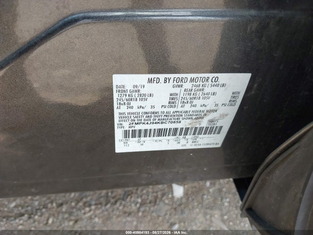 Продаж на аукціоні авто 2019 Ford Edge Sel, vin: 2FMPK4J94KBC70858, номер лоту: 45984193