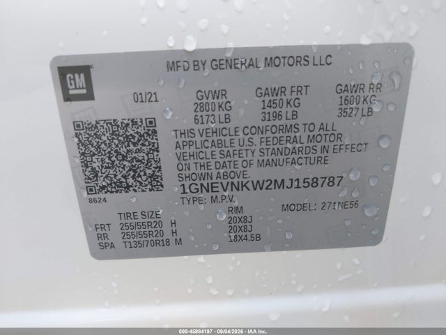 Aukcja sprzedaży 2021 Chevrolet Traverse Awd High Country, vin: 1GNEVNKW2MJ158787, numer aukcji: 45984197