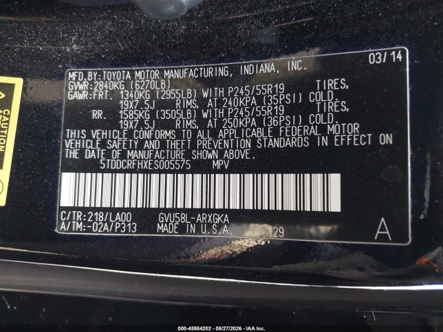 Продажа на аукционе авто 2014 Toyota Highlander Hybrid Limited, vin: 5TDDCRFHXES005575, номер лота: 45984202