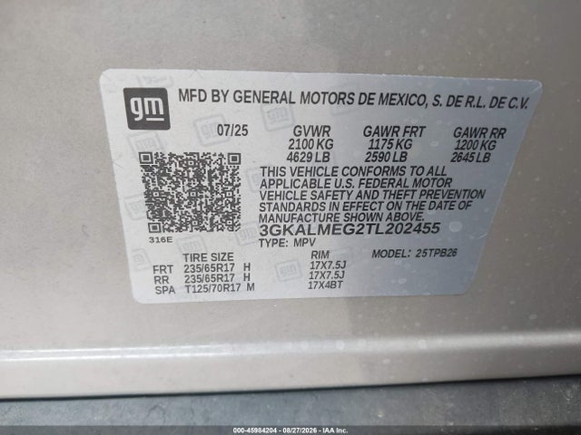 Продажа на аукционе авто 2026 Gmc Terrain Fwd Elevation, vin: 3GKALMEG2TL202455, номер лота: 45984204