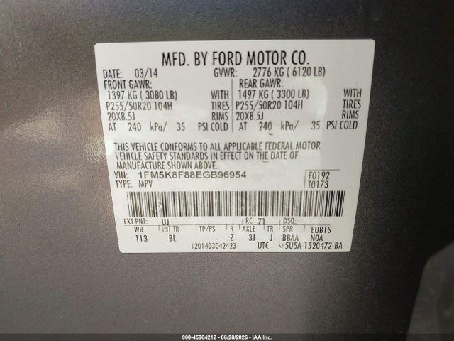 Продажа на аукционе авто 2014 Ford Explorer Limited, vin: 1FM5K8F88EGB96954, номер лота: 45984212