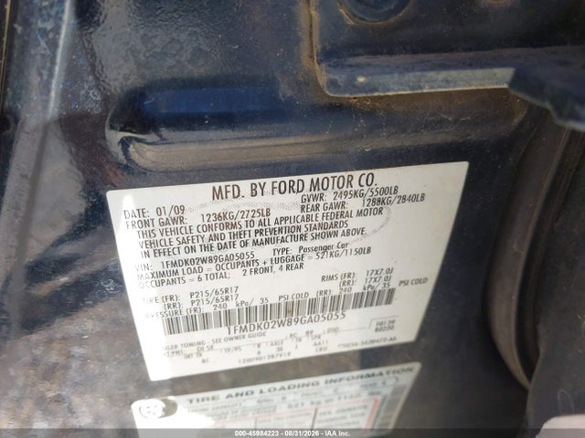 45984223 :رقم المزاد ، 1FMDK02W89GA05055 vin ، 2009 Ford Taurus X Sel مزاد بيع