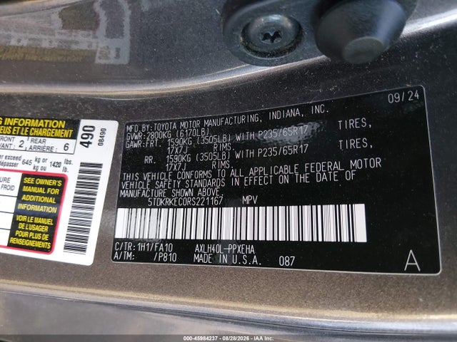 Продаж на аукціоні авто 2024 Toyota Sienna Le, vin: 5TDKRKEC0RS221167, номер лоту: 45984237
