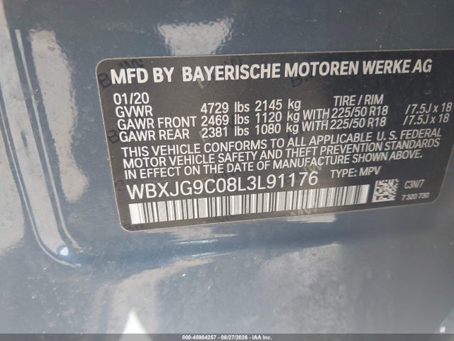 Aukcja sprzedaży 2020 Bmw X1 Xdrive28i, vin: WBXJG9C08L3L91176, numer aukcji: 45984257