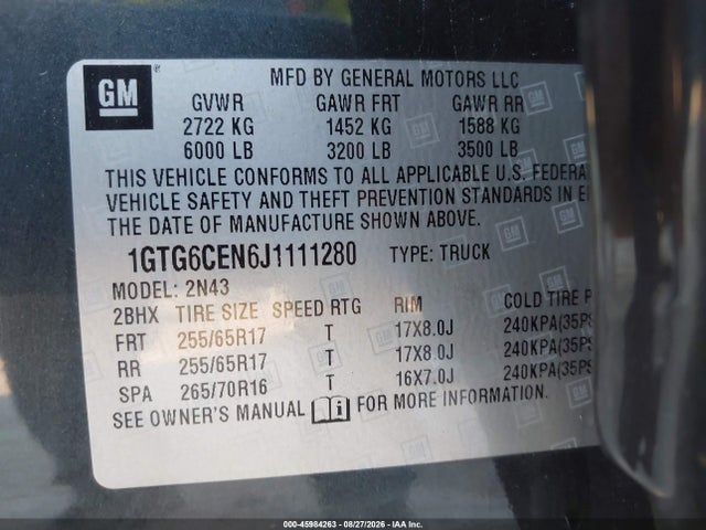 Aukcja sprzedaży 2018 Gmc Canyon Sle, vin: 1GTG6CEN6J1111280, numer aukcji: 45984263