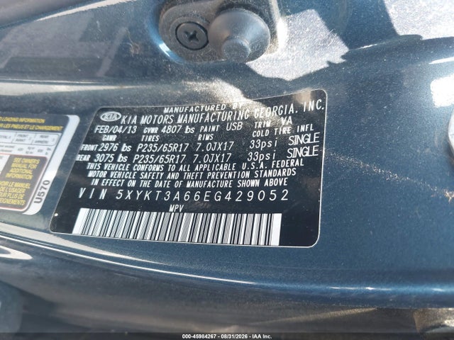 45984267 :رقم المزاد ، 5XYKT3A66EG429052 vin ، 2014 Kia Sorento Lx مزاد بيع