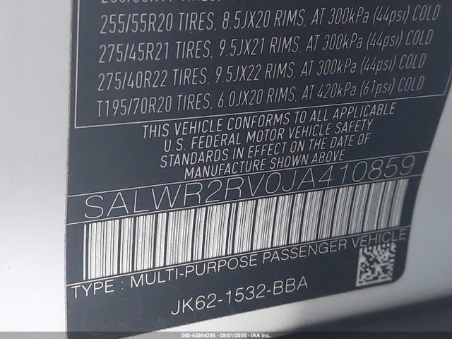 45984286 :رقم المزاد ، SALWR2RV0JA410859 vin ، 2018 Land Rover Range Rover Sport Hse مزاد بيع