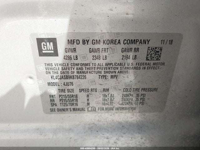 Продаж на аукціоні авто 2019 Buick Encore Fwd Preferred, vin: KL4CJASB9KB784226, номер лоту: 45984299