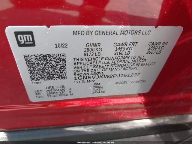 Aukcja sprzedaży 2023 Chevrolet Traverse Awd Rs, vin: 1GNEVJKW2PJ151237, numer aukcji: 45984317