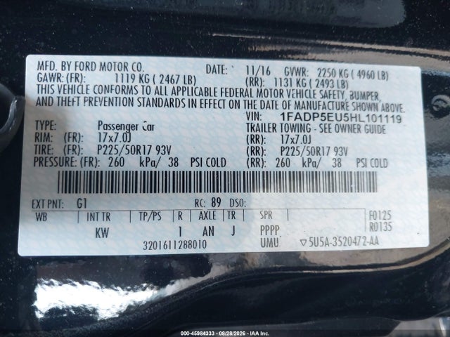 Aukcja sprzedaży 2017 Ford C-max Energi Se, vin: 1FADP5EU5HL101119, numer aukcji: 45984333