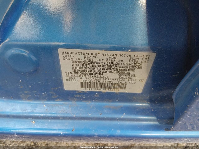 Aukcja sprzedaży 2024 Nissan Versa 1.6 S, vin: 3N1CN8DV1RL923996, numer aukcji: 45984343