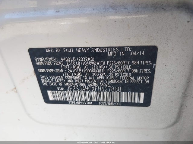 Aukcja sprzedaży 2015 Subaru Forester 2.5i Limited, vin: JF2SJAHCXFH427868, numer aukcji: 45984361