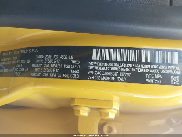 Aukcja sprzedaży 2018 Jeep Renegade Upland Edition 4x4, vin: ZACCJBAB9JPH67797, numer aukcji: 45984368