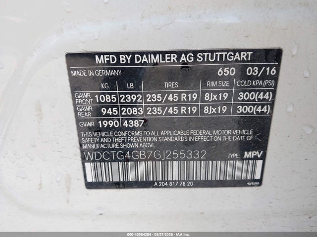 Продажа на аукционе авто 2016 Mercedes-benz Gla 250 4matic, vin: WDCTG4GB7GJ255332, номер лота: 45984384