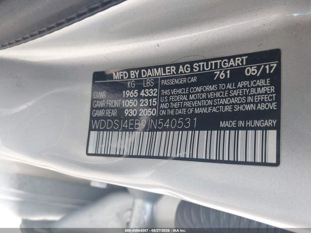 Продажа на аукционе авто 2018 Mercedes-benz Cla 250, vin: WDDSJ4EB9JN540531, номер лота: 45984387