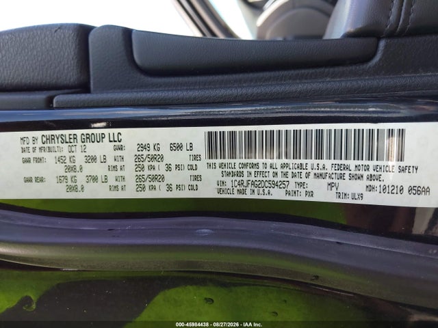 45984438 :رقم المزاد ، 1C4RJFAG2DC594257 vin ، 2013 Jeep Grand Cherokee Laredo Altitude مزاد بيع