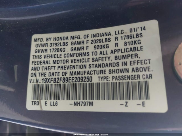 Honda CIVIC EX 2014 19XFB2F89EE209250 Image 9