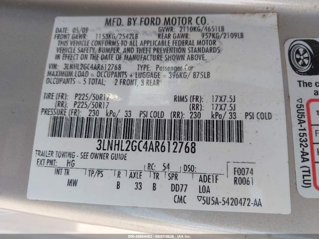 Aukcja sprzedaży 2010 Lincoln Mkz, vin: 3LNHL2GC4AR612768, numer aukcji: 45984462