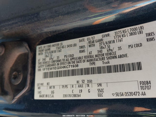 Продажа на аукционе авто 2017 Ford F-150 Xlt, vin: 1FTEW1EGXHKC71938, номер лота: 45984479