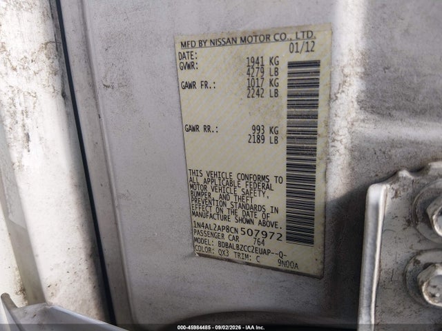 45984485 :رقم المزاد ، 1N4AL2AP8CN507972 vin ، 2012 Nissan Altima 2.5 S مزاد بيع