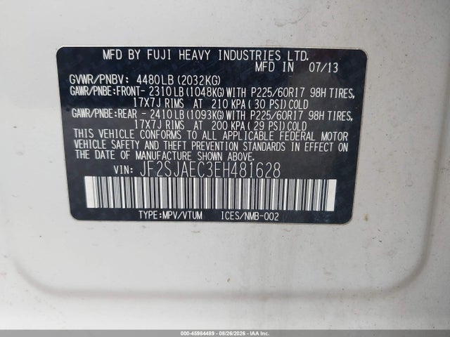 Aukcja sprzedaży 2014 Subaru Forester 2.5i Premium, vin: JF2SJAEC3EH481628, numer aukcji: 45984489